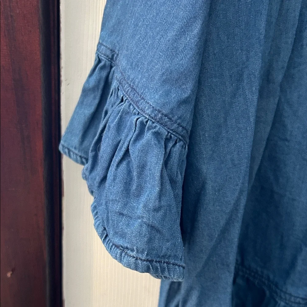 Blue Denim Ruffle Zip-Front Jacket - Picture 4 of 7